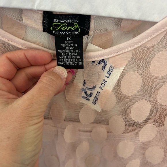 NWT Women's 1X Pink Polka Dot Blouse - Picture 3 of 6